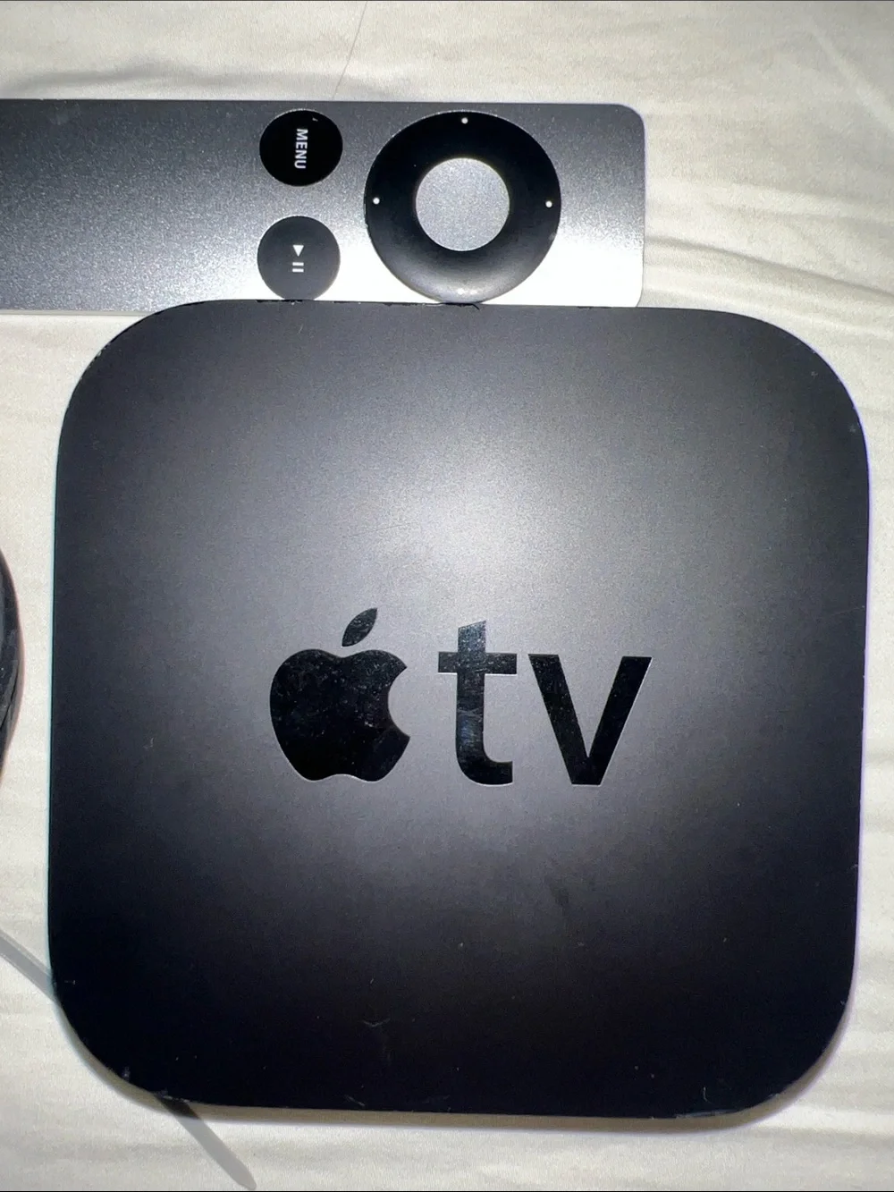 3rd Generation Apple TV factory reset with original silver remote and cable